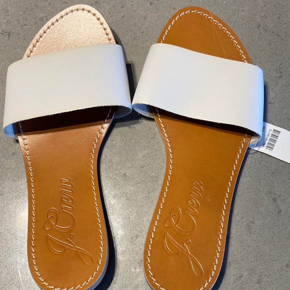 J. Crew Women's White Leather Slide Sandals